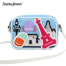 Женская сумка-мессенджер кожаные Лоскутные сумки с вышивкой, через плечо бренд Braccialini Art Парижские пейзажи Эйфелева башня Мультфильм