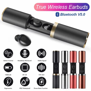 

Bluetooth 5.0 Headset TWS Wireless Earphones Twins Earbuds 5D Stereo Button Control IPX5 Waterproof Earphone