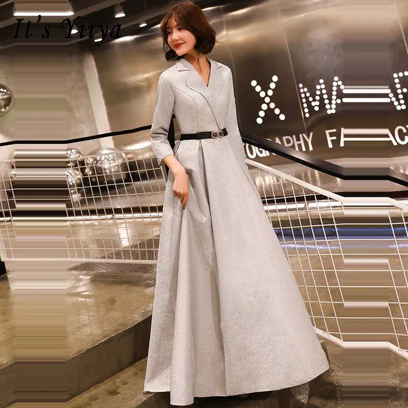 

Evening Dresses Sexy V-neck Women Party Dresses Long Sleeve Zipper Plus Size Slim Robe De Soiree Sequin Prom Dress 2019 E557