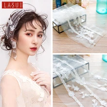 Lasui Длина 224 см* Ширина 19.5 см = 1 шт белые ручной работы на заказ волос вуаль 3D Цветы Простые Свадебные аксессуары 0172