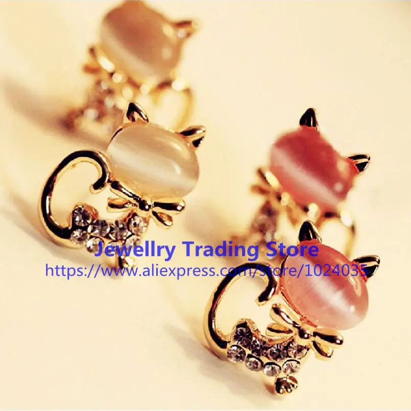 400 pairs/lot Cat's Eye Earrings Animal Studs Earrings Cute Fashion