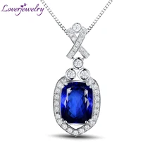 2,45 карат Голубой Подвеска из танзанита с натуральными бриллиантами в покрытием 18-ти каратным белым Золотая Подушка 7x10 мм для Свадебные и вечерние WP048