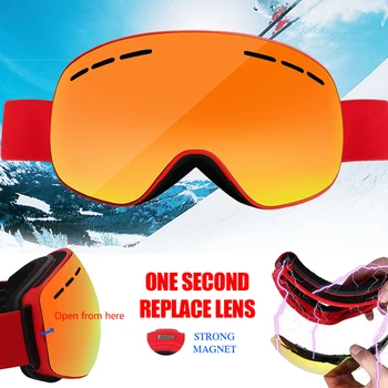 

Ledarnell Magnetic Ski Goggles with Quick-change Lens and Box Set 100% UV400 Protection Anti-fog Snowboard Goggles for Men & Wom