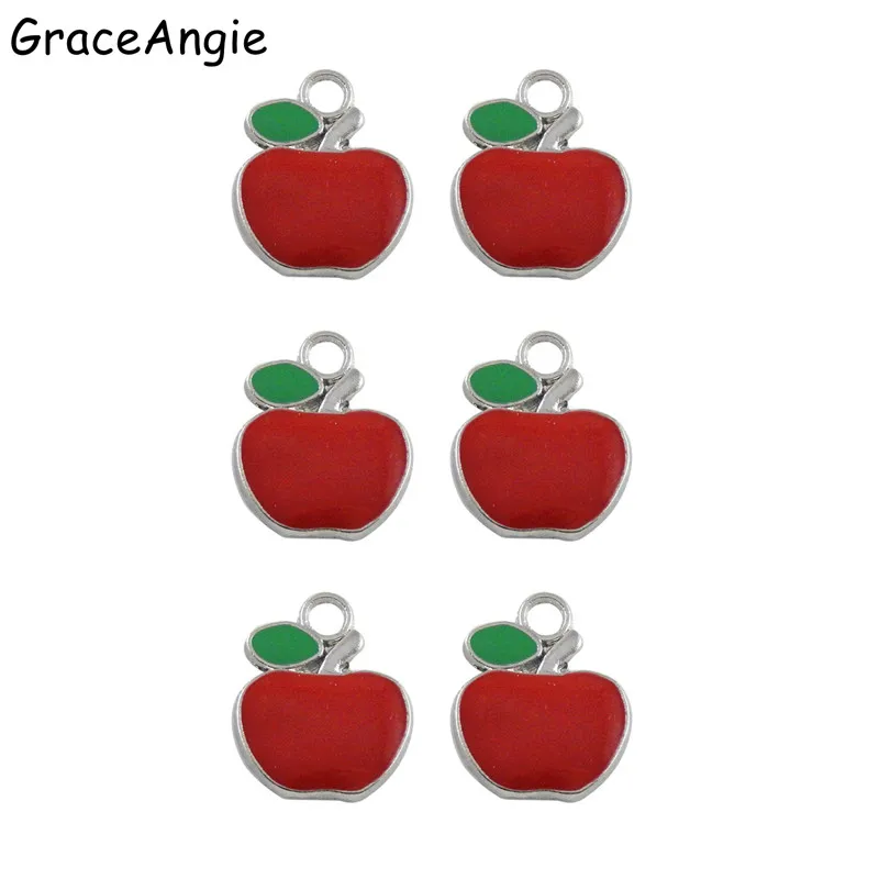 20pcs Jewelry Making Enamel Alloy Red Apple Shaped Pendants Charms Accessories