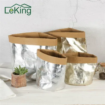 

Metal Kraft Paper Flower Pot Decorative Cover Storage Bags of Fruit and Vegetable Garlic Onion Succulent Plant Home Storage