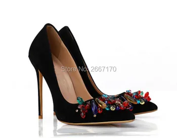

Wedding Shoes Women Colorful Crystal Pumps Pointed Toe Stilettos Gems High Heels 120mm Slip on Jeweled Heels Bridal Shoes 2018