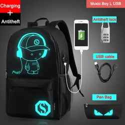 Дропшиппинг Серебристые мультфильм подросток рюкзак школьные сумки для мальчика ночь освещение сумки с бесплатной USB + ручка сумка +