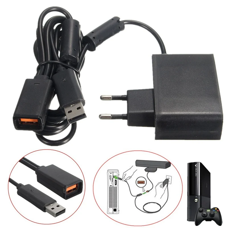 Black AC 100V-240V Power Supply EU Plug Adapter USB Charging Charger For Microsoft For Xbox 360 Kinect Sensor
