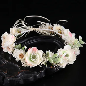 

Romantic Wedding Hairbands Lady White Flower Crown Noiva Princess Hair Wreath Floral Women Headband Garland Hearwear Ornaments