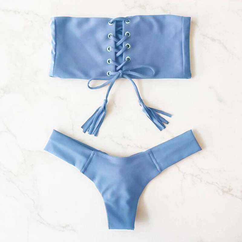 2018 Bikini Set Women Swimsuit Sexy Strapless Lace Up Swimwear (5)