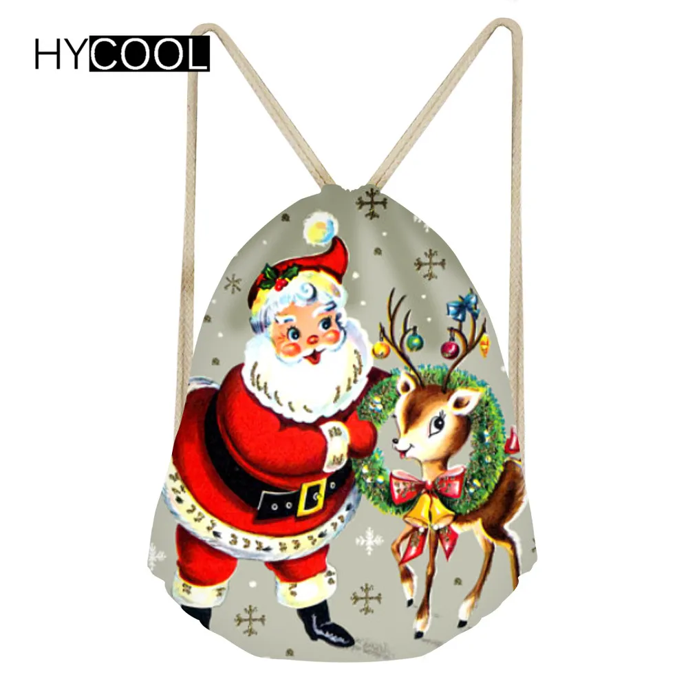 HYCOOL Christmas Gift Boys Gym Bag Outdoor Sports Drawstring Bags Santa Claus Pattern Girls Training Small Backpack Athletic Bag