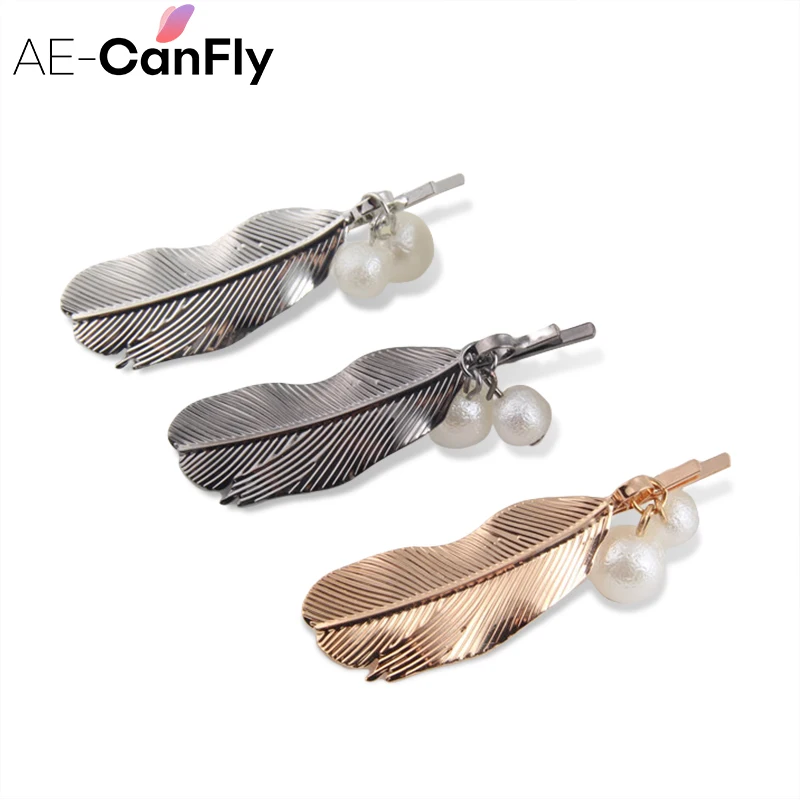 Ae Cafnfly Retro Metal Feather Hair Clips Girls Bobby Pins Women Hair