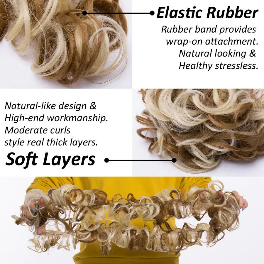S-noilite 80 см женский кудрявый пучок шиньон эластичная лента Эластичные Синтетические волосы для наращивания черные высокотемпературные волокна поддельные волосы