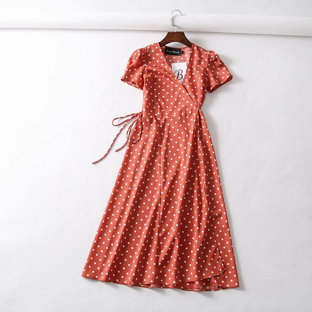 Summer flower dot print wrap dress women short sleeve chiffon beach dress korean fashion work vestidos v neck party midi dress 7 Summer flower dot print wrap dress women short sleeve chiffon beach dress korean fashion work vestidos v neck party midi dress 7