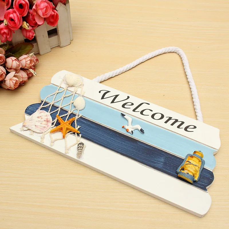 

Best Price Welcome Wooden Sign Beach Ocean Nautical Seaside Theme for Home Bar Shop Door Plaque Hanging Decorations Crafts Gift