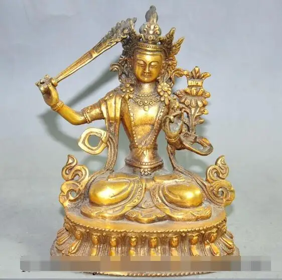 

S00212 6"tibetan buddhism bronze gilt sword Tara GuanYin Kwan-Yin goddess buddha statue