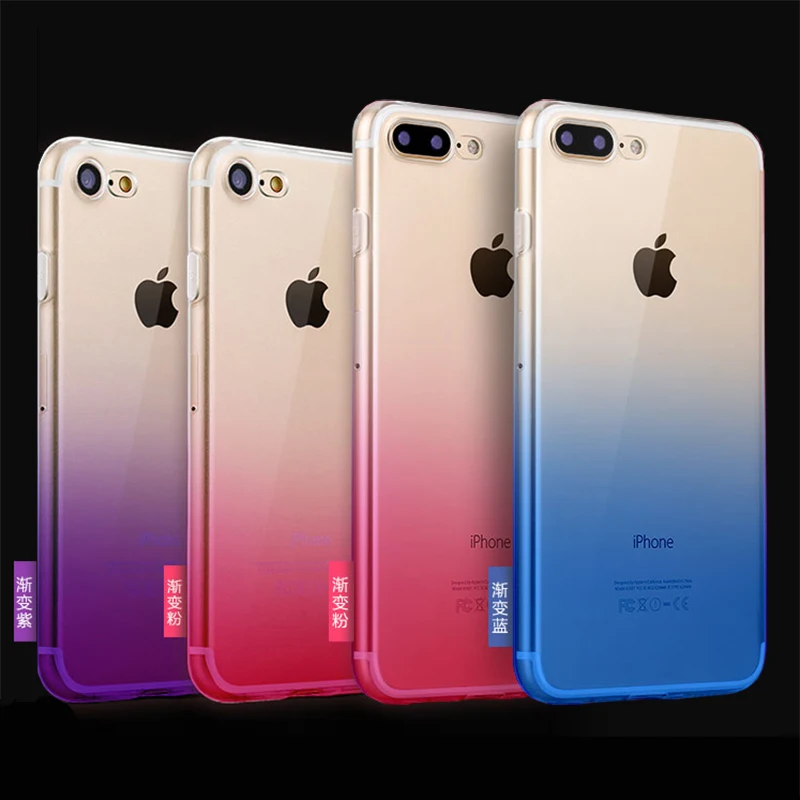 

New gradient color for apple 7 mobile phone shell creative i7 simple for iphone 7 plus silicone sleeve transparent soft