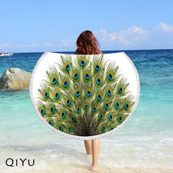 

Printed Peacock Feathers Round Beach Towel Microfiber Bath Towel Yoga Mat Tassels Blanket Gift Home Decor 001, free shipping