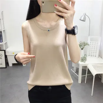 

Fashion 2019 Summer New Style Pure Color Elastic O-Neck Women Sleeveless Vest