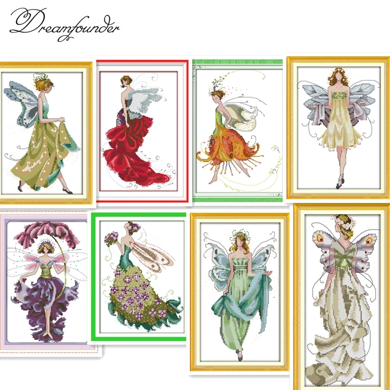 Flower fairy cross stitch kit beauty women girl 14ct counted fabric