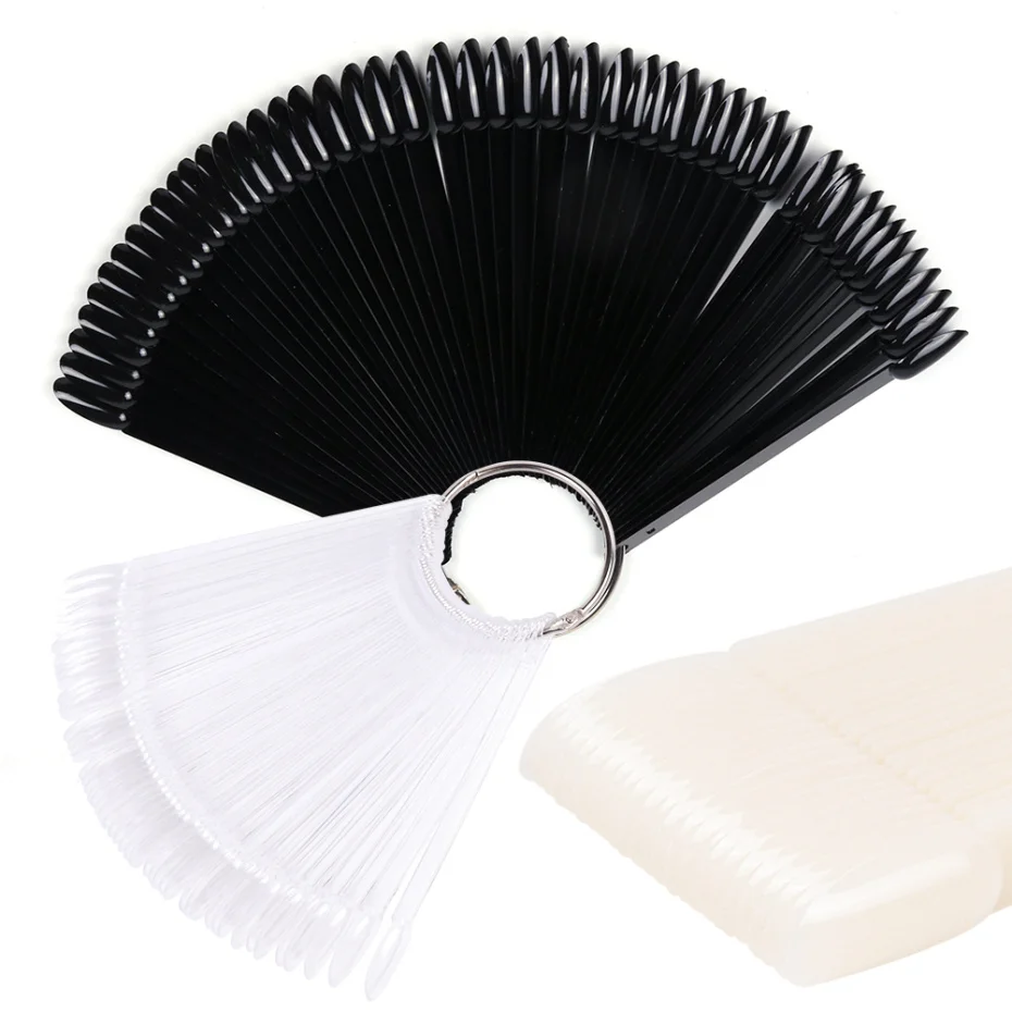 

50 pcs Nature Color False Nails Tips Fan Fake Nail Palette Clear Black Designs Display Practice Mold Press on Manicure Too LEA23