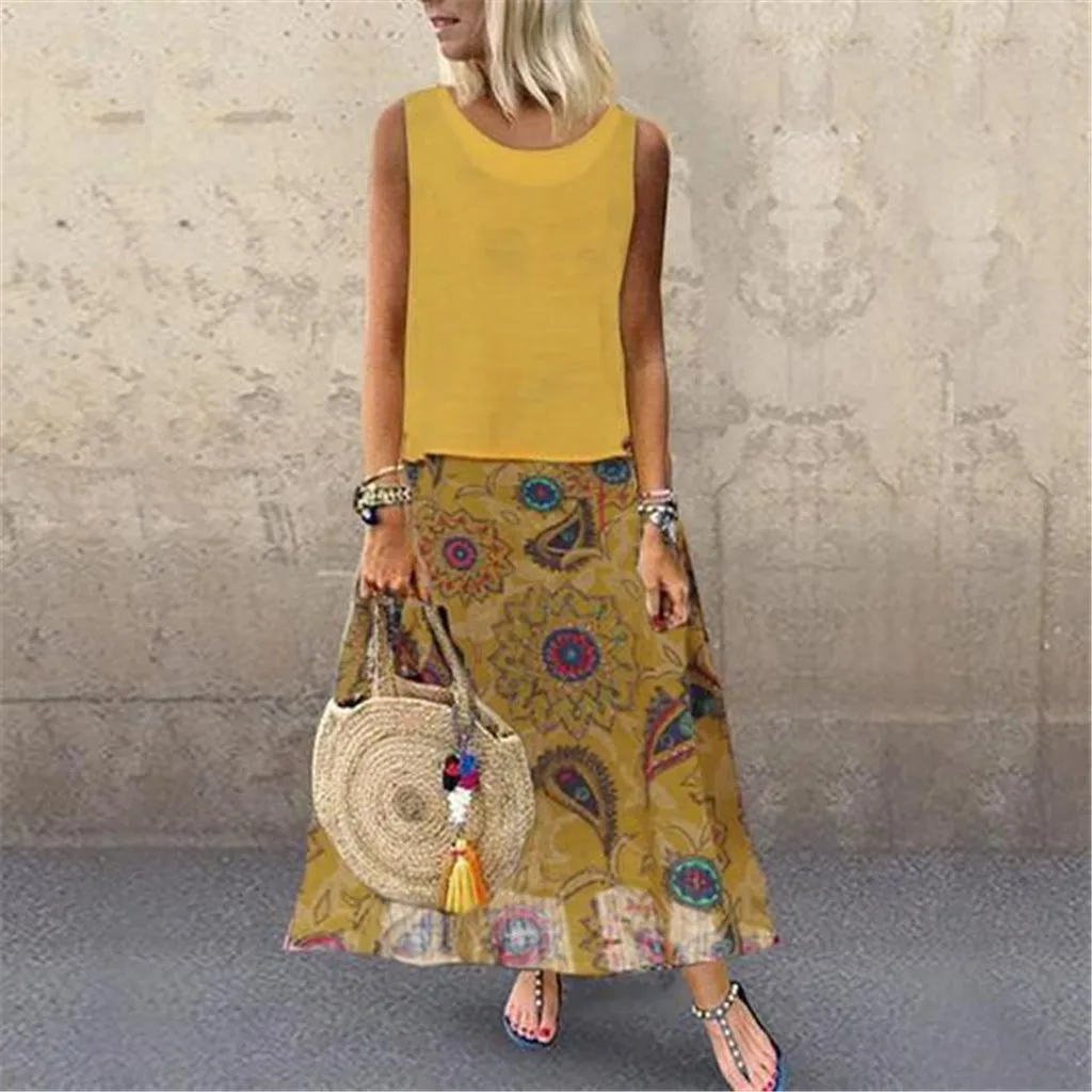 

Plus Size Women Vintage Patchwork beach Casual Shirt Dress Female 2019 Loose Boho Long Plus Size Retro Maxi Dress