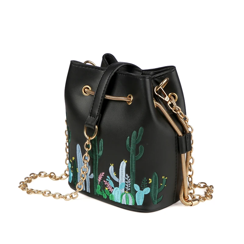 

PU Leather Embroidery Chain Shoulder Bags Daily Casual Printing Cactus Fashion Girls Shoulder & Crossbody Handbags