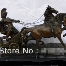 Бронзовый Мраморный Пьедестал воин 2 лошади статуя колесницы
