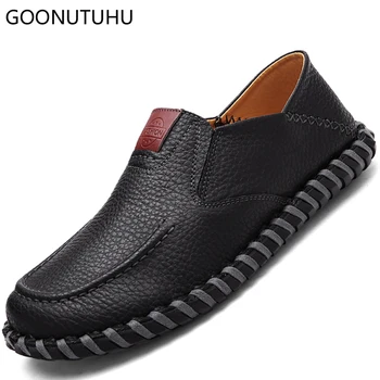 

Fashion men's shoes casual leather handmade loafers male classics brown & black slip on shoe man driving platform shoes for men