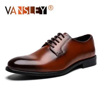

Men Genuine Leather Formal Shoes Men Dress Shoes Retro Patent Leather Oxford Shoes Lace-Up Pointed Toe British Style Men Shoes