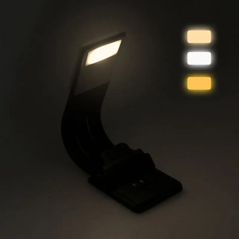 3 Colors Adjustable USB Rechargeable LED Book Light with Detachable Removable Clip Night Reading Lamp
