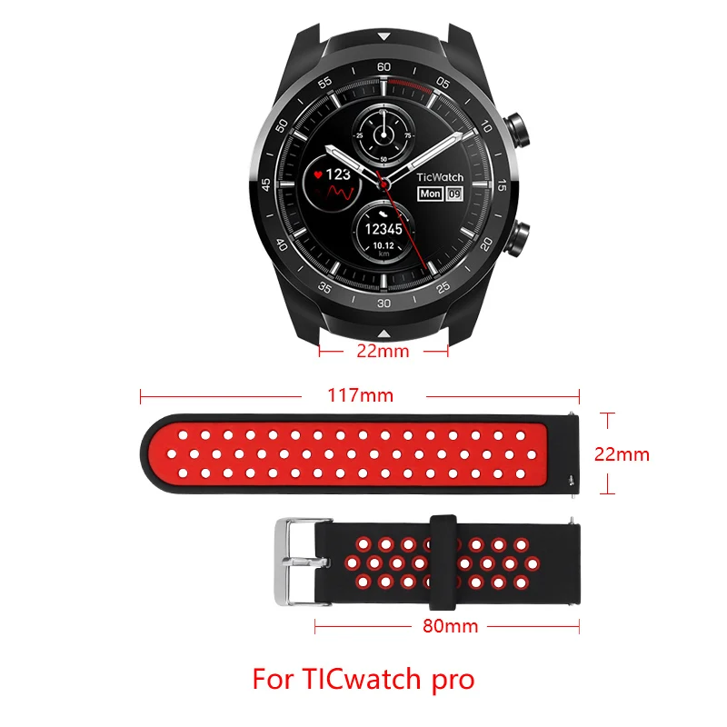 

22mm Soft silicone Wristband For TICwatch pro Replacement band Two-color Waterproof sports strap adjustable size