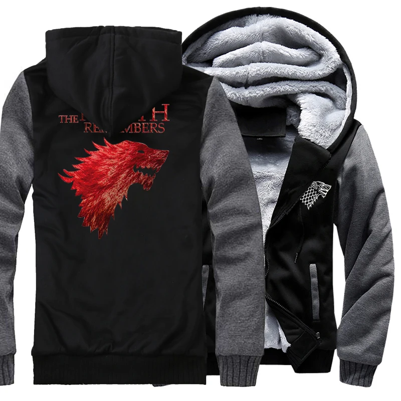 

Hot Sale Sweatshirts 2018 Winter Thick Fleece Hoody THE NORTH REMEMBERS Print Hoodies Men Punk Tracksuit Men's Sportswear Hoodie