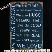 [Mike86] в этом доме благодарен и любовь металл налет комнаты Винтаж Craft Книги по искусству дома паб украшения 20*30 см aa-397