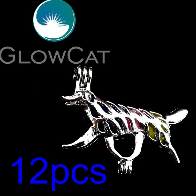 GLOWCAT 12x R-K548 Silver Walking Wolf Pearl Cage Jewelry Making Essential Oil Diffuser Beads Locket Pendant | Украшения и