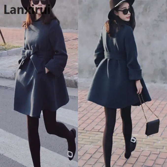 Women Winter Coats Jackets 2018 Autumn Winter Grey Wool Coat Fur Pocekt Long Parka Warm Outwear Spring casaco feminino Coats