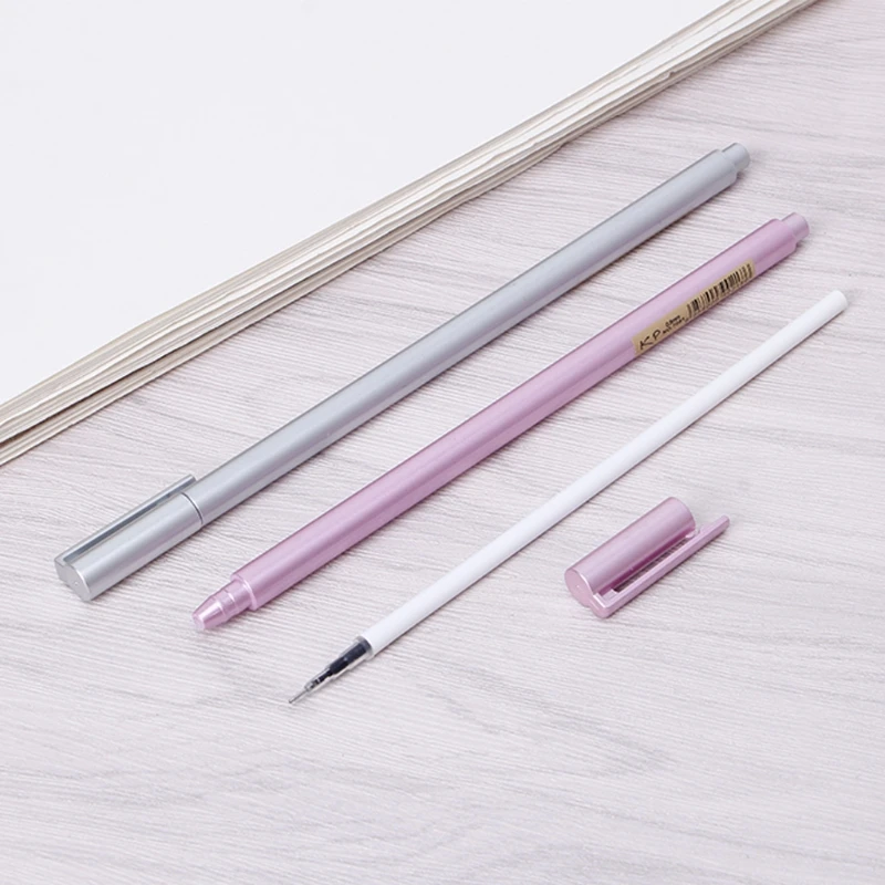 Гелевая ручка с металлической ручкой, 5 шт., набор гелевых ручек металлического цвета, 0,5 мм, черные чернила, маркер, школьные канцелярские принадлежности