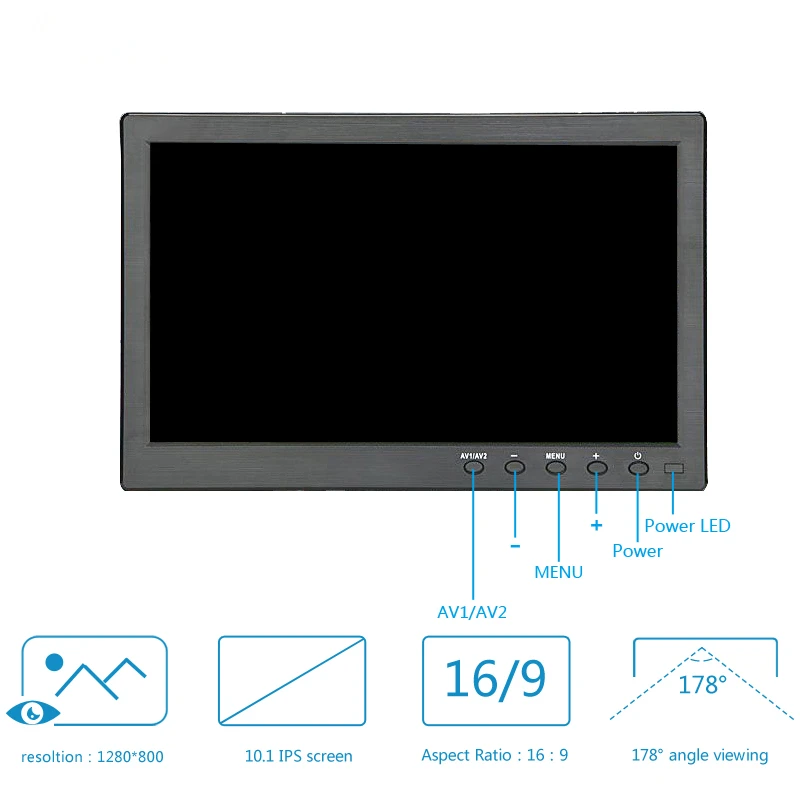 10 1 дюймовый монитор с портом ПК 1280x800 IPS ЖК HDMI VGA AV для камеры видеонаблюдения