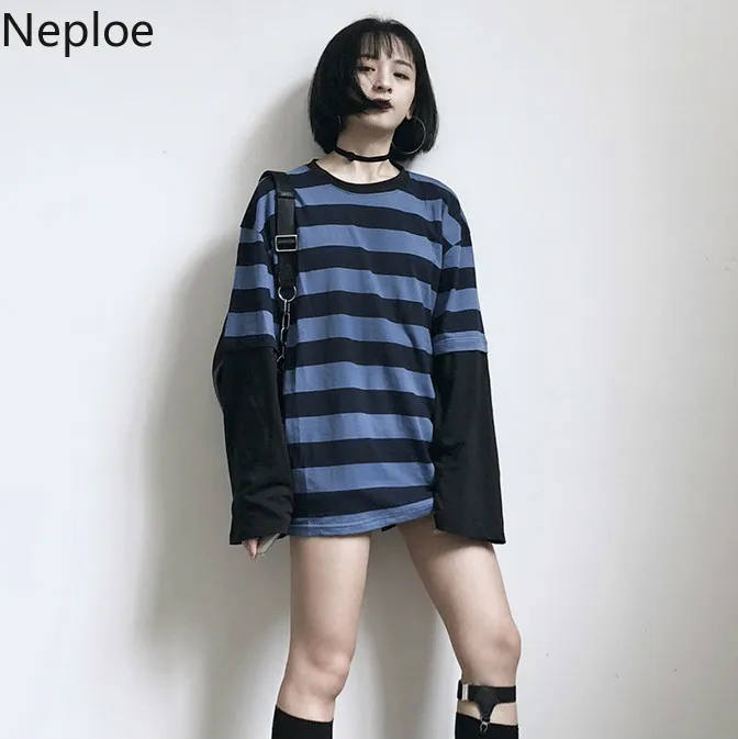 

Neploe Harajuku Oversized Autumn Hoodie Men Women Long Sleeve Patch Sweatshirts Coat Korean Loose Blue Stripe Sweatshirt 53659
