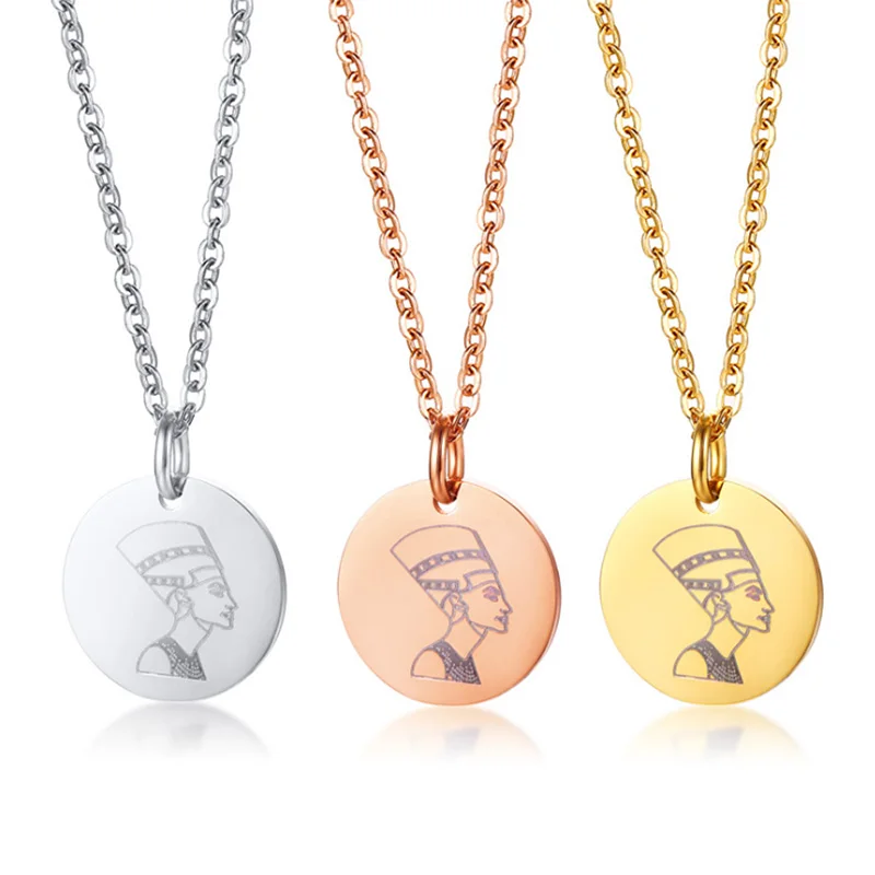 

Egyptian Queen Coin Pendants for Women Engraved Carpe Diem Necklace Stainless Steel Cleopatra Chokers Female Street Wear Jewelry