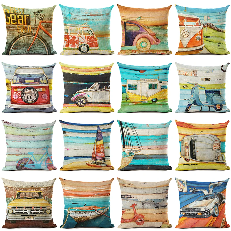 

New Arrive Retro Bus Cushion Cover Decorative Sofa Throw Pillow Car Chair Home Decor Pillow Case almofadas