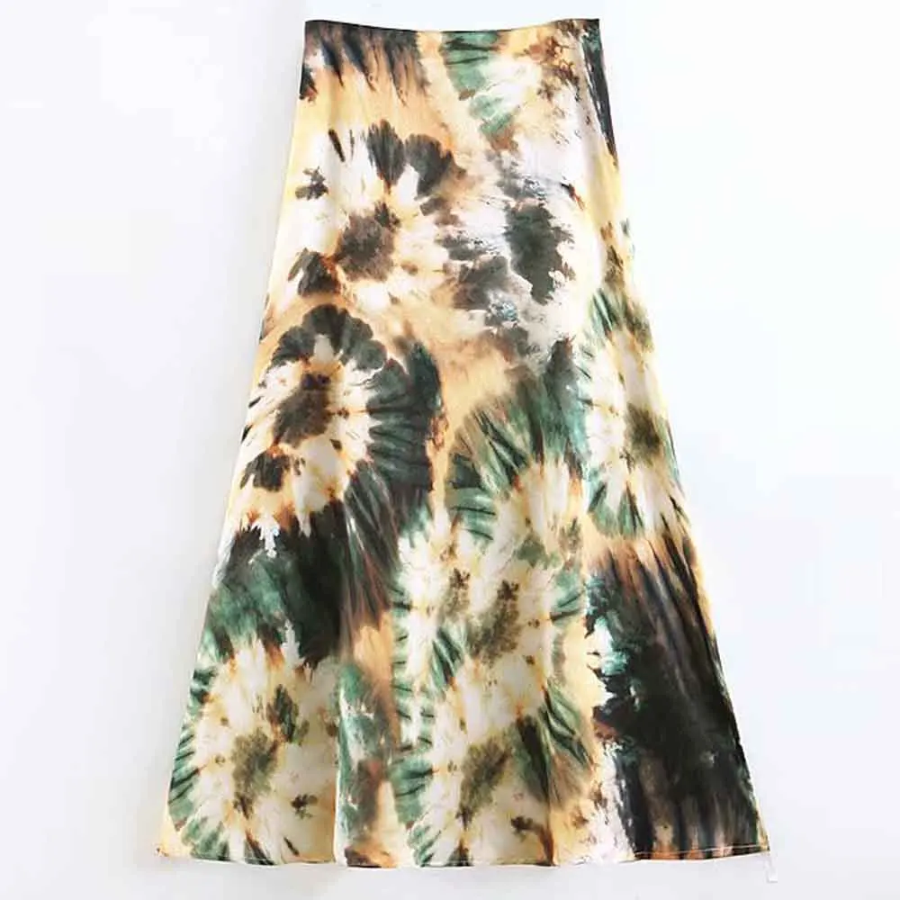 

ANSFX 2019 Vintage Ink Tie-dye Floral Print Holiday Beach Skirts Fashion Women Bohemian Long A-Line Swing Skirts Summer Femme