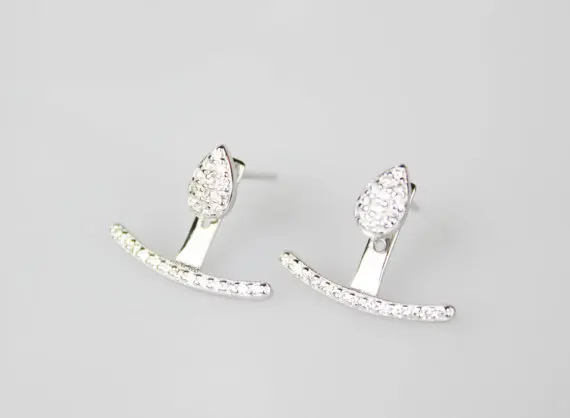 

2017 high quality 925 sterling silver micro pave cz shinny fine silver front back jacket women 925 earring
