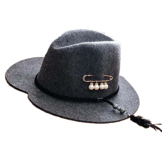 2017new broches perle chapeau femme Vintage à la mode noir haut estimé fedora bonnet de laine