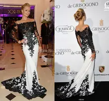 Nieuwe Celebrity Jurken 2020 Vestidos Custom-Gemaakt Met Gala Zwarte En Witte Kant Applicaties Mermaid Lange Avondjurk