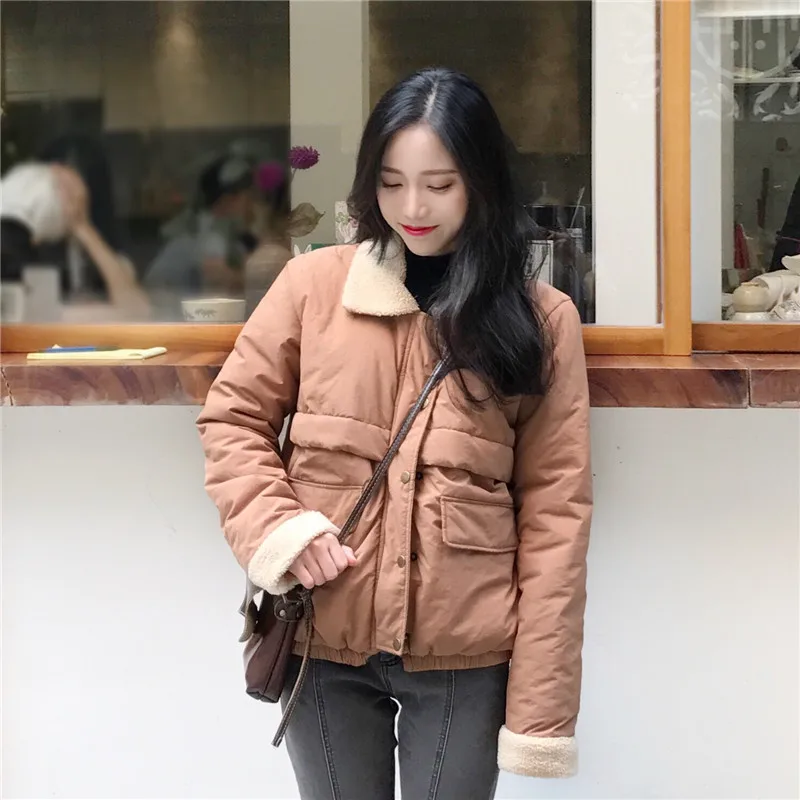 down puffer coat High Quality Wool Women Parkas Turn-down Collar Winter Short Coats Cotton Brown Vintage Jackets Fashion Coats Lu11 35 black puffer