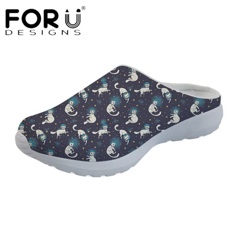 

FORUDESIGNS Fashion Sandals Cute Cartoon Space Kitten Printing Women Summer Beach Shoes Light House Slippers Flats Walking Shoes