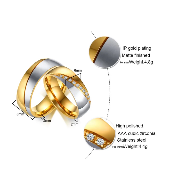Meaeguet Gold-Color Matte Frost Couple Ring Fashion Lover's Wedding Engagement Ring Jewelry for His and Hers Accessories