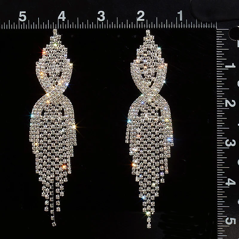 CHRAN Classic Silver Plated Rhinestone Chandelier Dangle Long Tassel Drop Earrings for Women Exaggerated Bridal Jewelry Accessor