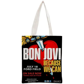 

Custom Bon Jovi Tote Bag Reusable Handbag Women Shoulder Foldable Cotton Canvas Shopping Bags